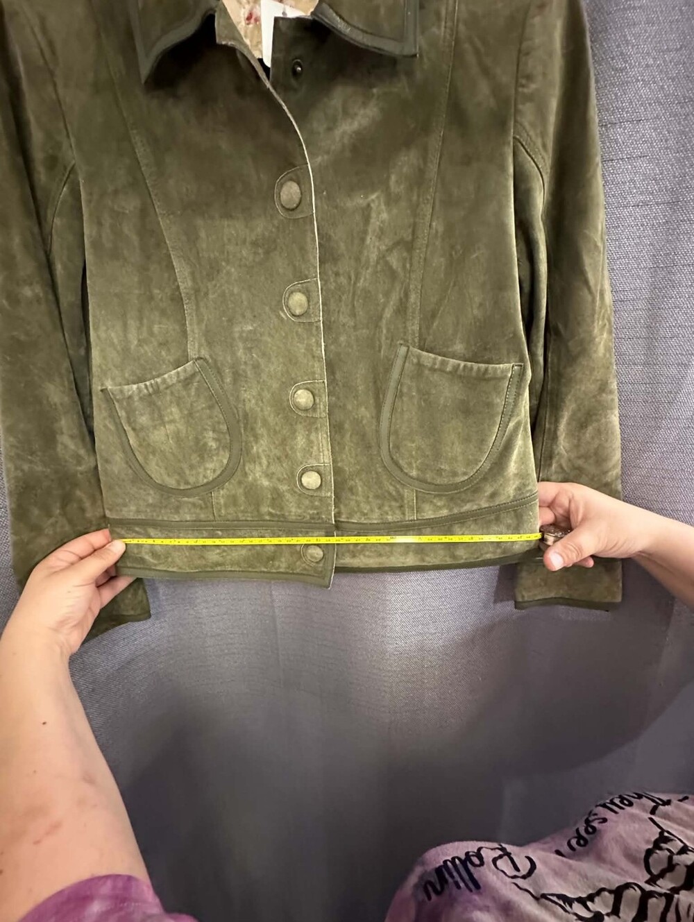 Liz Claiborne Olive Green Suede Jacket with Floral Lining - Picture 4 of 5